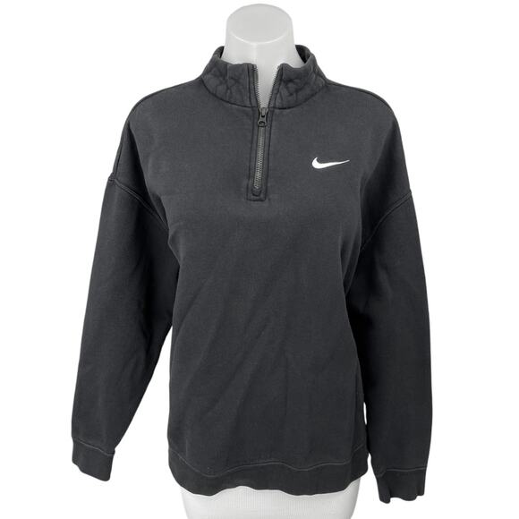 Nike Women's Black Fleece 1/4 Zip High Neck Pullover Sweatshirt Top Size M - Picture 1 of 5